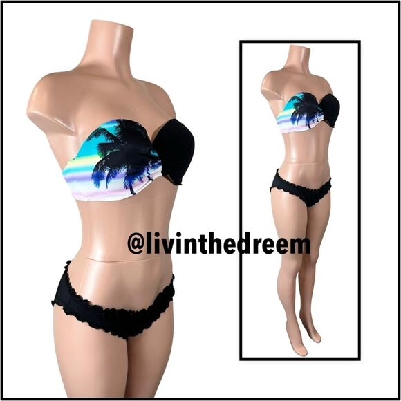 Victoria's Secret Tropical Print Bandeau 36D Ruffle Bottom Bikini  M $189 - Picture 9 of 13